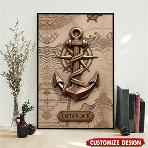 Nautical Anchor Vintage Nautical Map Fragment-Personalized Poster