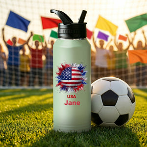 Personalized Soccer Water Bottle - Country Flags Gift For Soccer Lovers