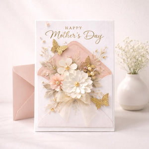 Beautiful Mother’s Day Card for Mom Luxury Floral Butterfly Greeting Card Elegant Happy Mother’s Day Card 3D Floral Envelope Card