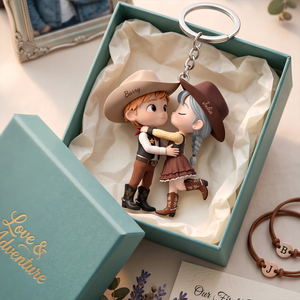 Personalized Cowboy/Cowgirl Couple Keychain, Western Country Lovers Gift