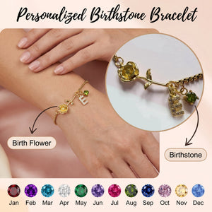 Personalised Birth Flower Bracelet - Birthday Gift For Mom,Grandma,Friend
