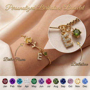 Personalised Birth Flower Bracelet - Birthday Gift For Mom,Grandma,Friend