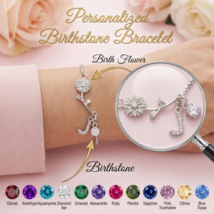 Personalised Birth Flower Bracelet - Birthday Gift For Mom,Grandma,Friend