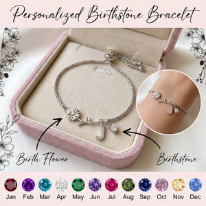 Personalised Birth Flower Bracelet - Birthday Gift For Mom,Grandma,Friend