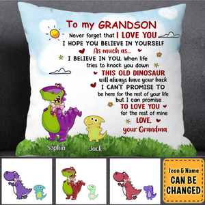 Personalized Custom To My Grandson Dinosaur Pillow, Gift Idea For Grandkid From Grandma, Never Forget That I Love You