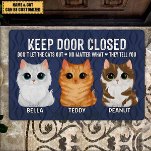 Keep Door Closed Watercolor Cute Cats Personalized Doormat - Gift For Cat Lovers