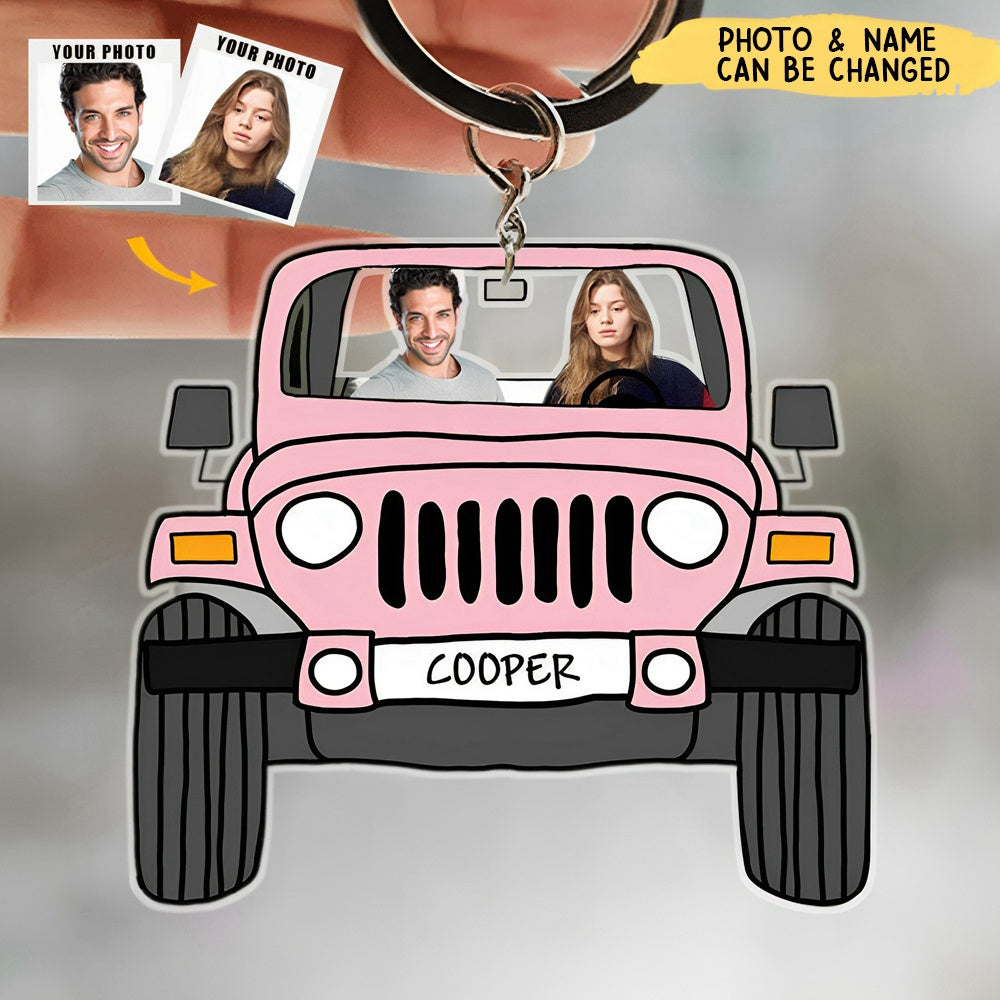 Personalized Family/Pet Photo Keychain - Off Road Car Dog Cat Photos Keychain