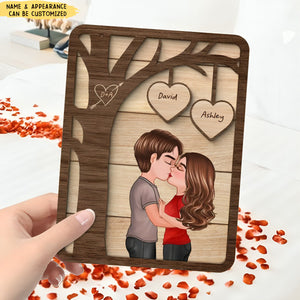 Couple Kissing Under Tree Valentine‘s Gift For Him For Her Personalized 2-Layer Wooden Plaque