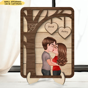 Couple Kissing Under Tree Valentine‘s Gift For Him For Her Personalized 2-Layer Wooden Plaque