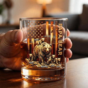 Papa Bear Round Glass - Personalized Gifts For Dad