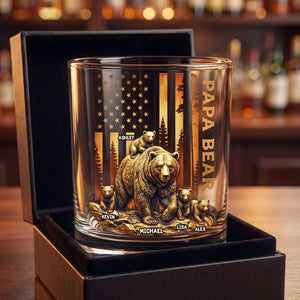 Papa Bear Round Glass - Personalized Gifts For Dad
