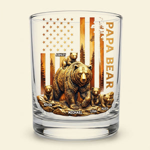 Papa Bear Round Glass - Personalized Gifts For Dad