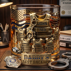 Legendary Police Dad Round Glass, Personalized Gifts For Police Officer, Sheriff, Captain Dad