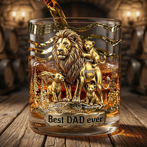 Lion Dad And Kids - Best Dad Ever Drinking Glass - Personalized Gifts For Dads