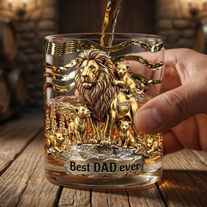 Lion Dad And Kids - Best Dad Ever Drinking Glass - Personalized Gifts For Dads