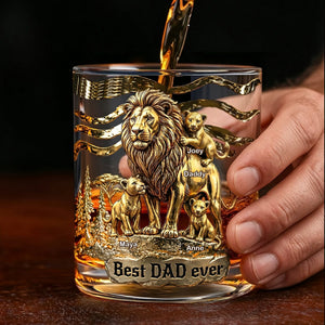 Lion Dad And Kids - Best Dad Ever Drinking Glass - Personalized Gifts For Dads