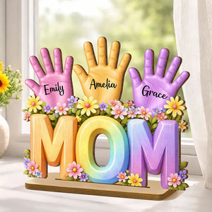 Personalized Hand Print 2-Layered Wooden Plaque -Gift For Mom Wife