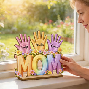 Personalized Hand Print 2-Layered Wooden Plaque -Gift For Mom Wife