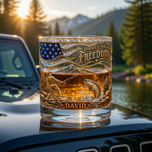 Hooked On Freedom Fishing Round Glass - Personalized Gifts For Fishing Lovers