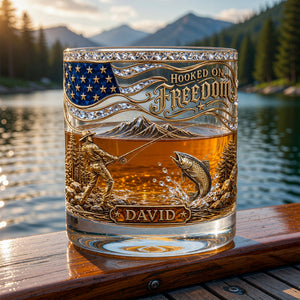 Hooked On Freedom Fishing Round Glass - Personalized Gifts For Fishing Lovers