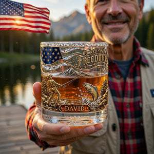 Hooked On Freedom Fishing Round Glass - Personalized Gifts For Fishing Lovers