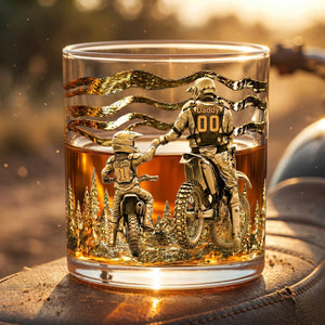 Dad Dirt Bike Round Glass - Personalized Gifts For Dad