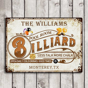 Personalized Billiard Pool Room Custom Classic Metal Signs