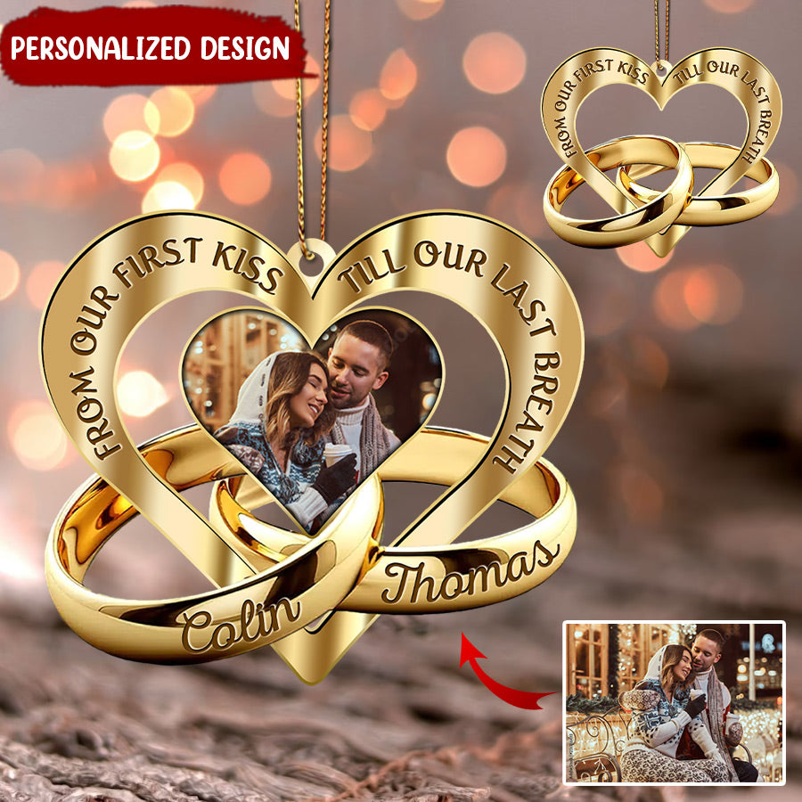 Customized Couple Names Upload Photo From Our First Kiss Christmas Gift For Husband Wife Xmas Acrylic Ornament