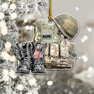 Personalized Ornament Military Veteran Uniform Tactical Combat Vest Combat Boots Helmet 2 Sides Flat Acrylic Ornament For Military Veteran