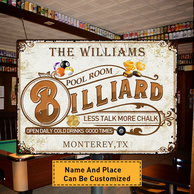 Personalized Billiard Pool Room Custom Classic Metal Signs