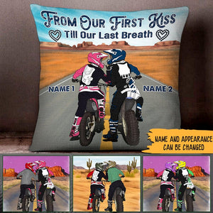Dirt Bike Custom Pillow From Our First Kiss Till Our Last Breath Personalized Valentine Gift