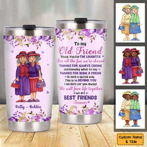 Old Friends Thank You Purple Flower Steel Personalized Tumbler
