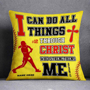 Personalized Softball Pillow - I CAN DO ALL THINGS