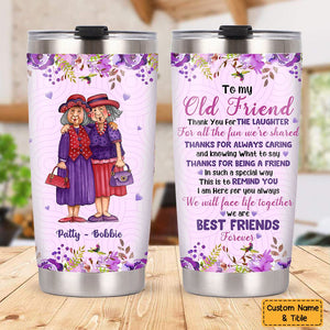 Old Friends Thank You Purple Flower Steel Personalized Tumbler