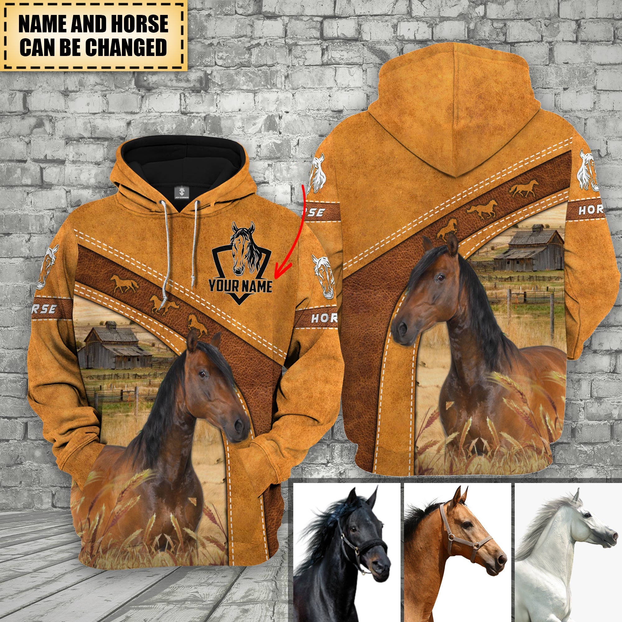 Horse 3D Customized Name All Over Print Unisex Hoodie