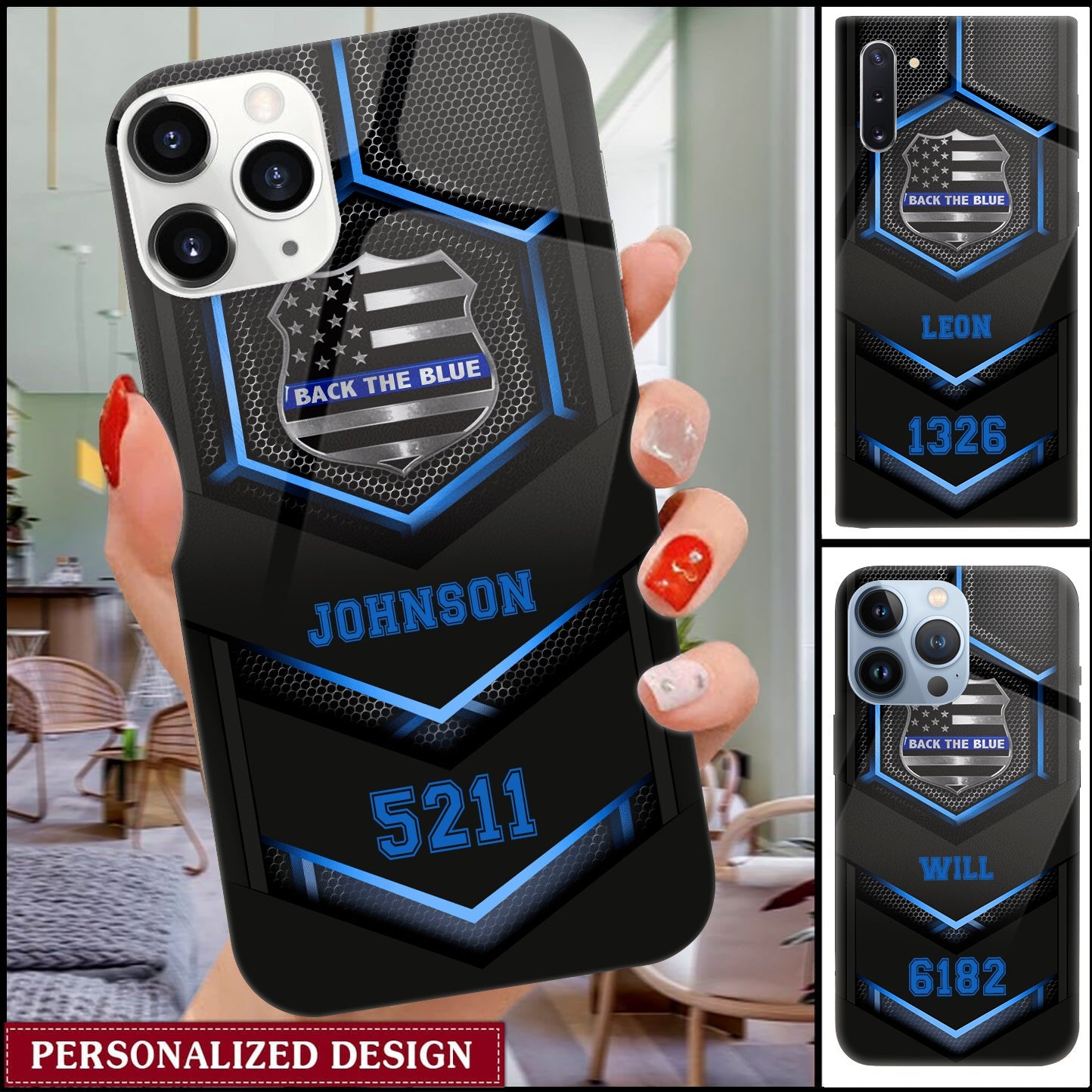 Back The Blue Personalized Glass Phone Case Gift For Police Officer