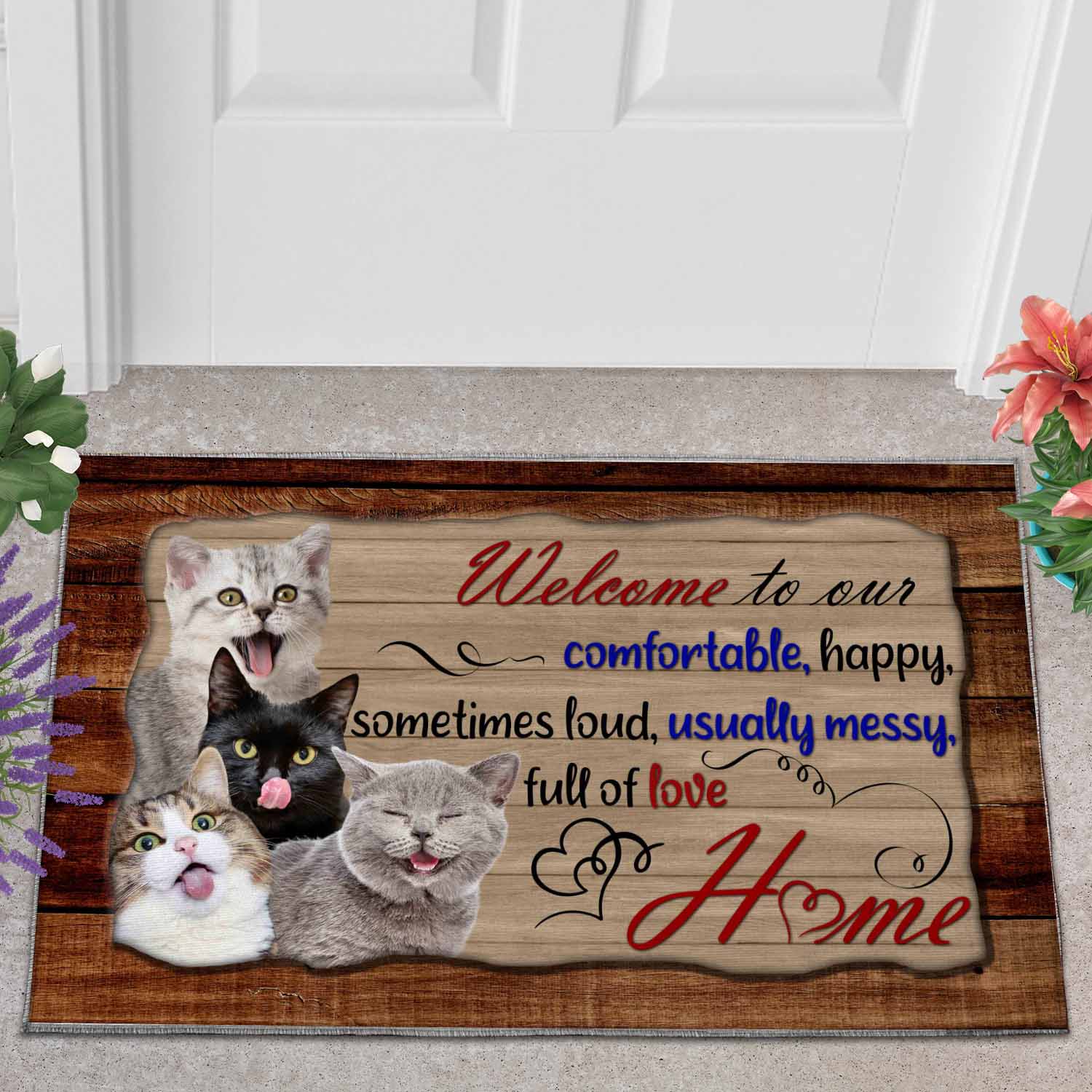 Cat full of love home doormat