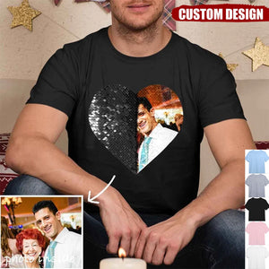 Custom Flip Sequin Shirt (Heart) Custom Photo Shirt