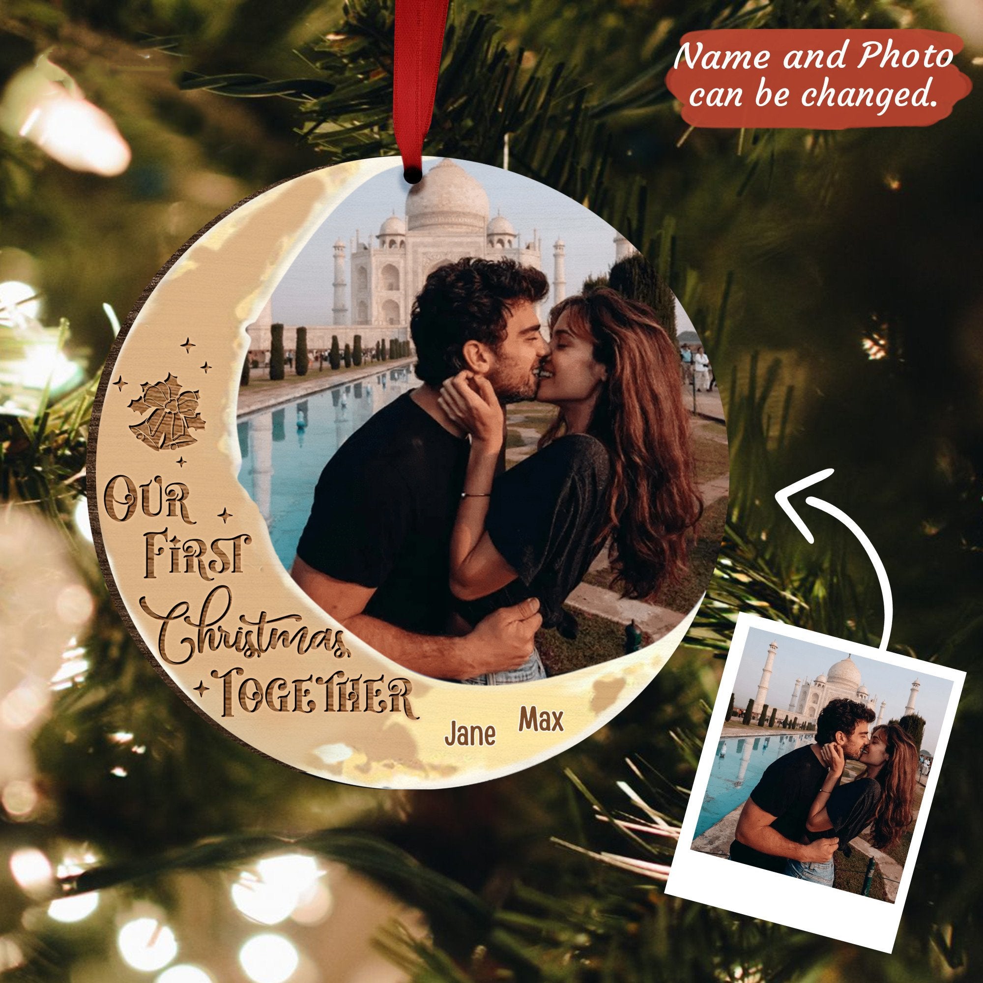 Custom Personalized Christmas Ornament - Upload Couple Photo - Our First Christmas Together