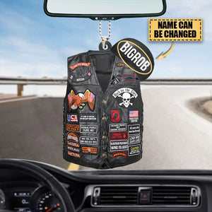 PERSONALIZED BIKER VEST ACRYLIC Car Hanging Ornament - GIFT FOR BIKE LOVER