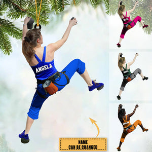 Personalized Girl/Female/Woman rock climbing Acrylic Christmas Ornament - Gift For climbing Lovers