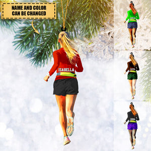 Personalized Marathon-running female runner Christmas Ornament