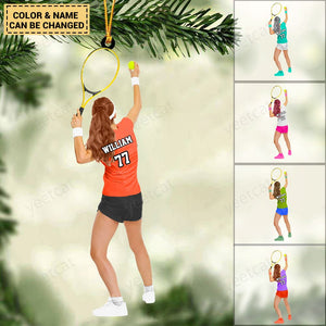 Personalized Girl/Female/Woman Tennis Player Acrylic Christmas Ornament