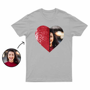 Custom Flip Sequin Shirt (Heart) Custom Photo Shirt