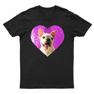 Custom Flip Sequin Shirt (Heart) Custom Photo Shirt