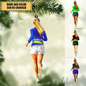 Personalized Marathon-running female runner Christmas Ornament