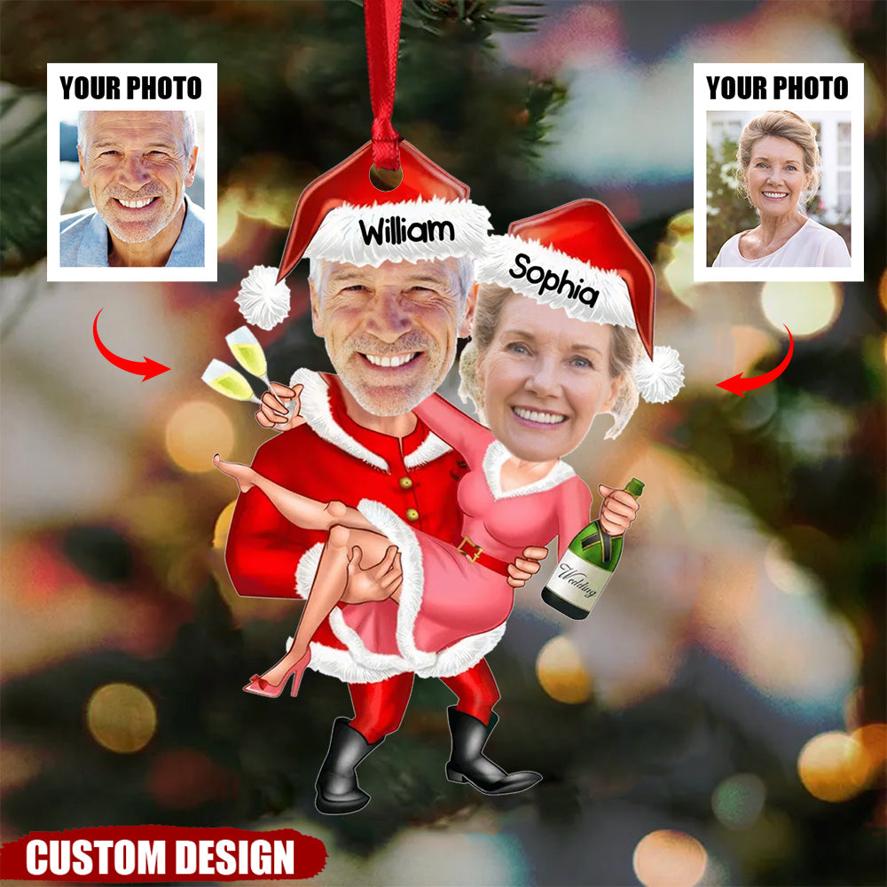 Funny Christmas Couple Custom Photo Acrylic Ornament