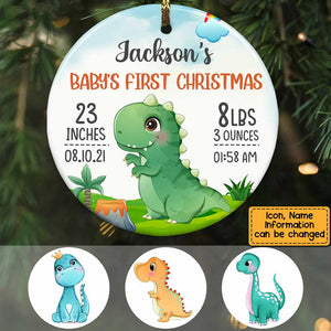 Personalized Baby First Christmas Dinosaur Circle Ornament