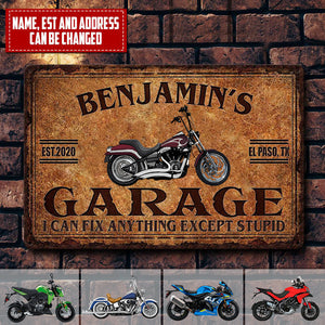 Motorcycle Sign, Workshop, Motorbike Personalized Garage Metal Sign