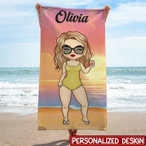 Chibi Lady Personalized Beach Towels for Adults Sand Free Beach Towel Beach Accessories for Vacation Must Haves, Travel Towels, Beach Essentials for Women, Girls Beach Towel